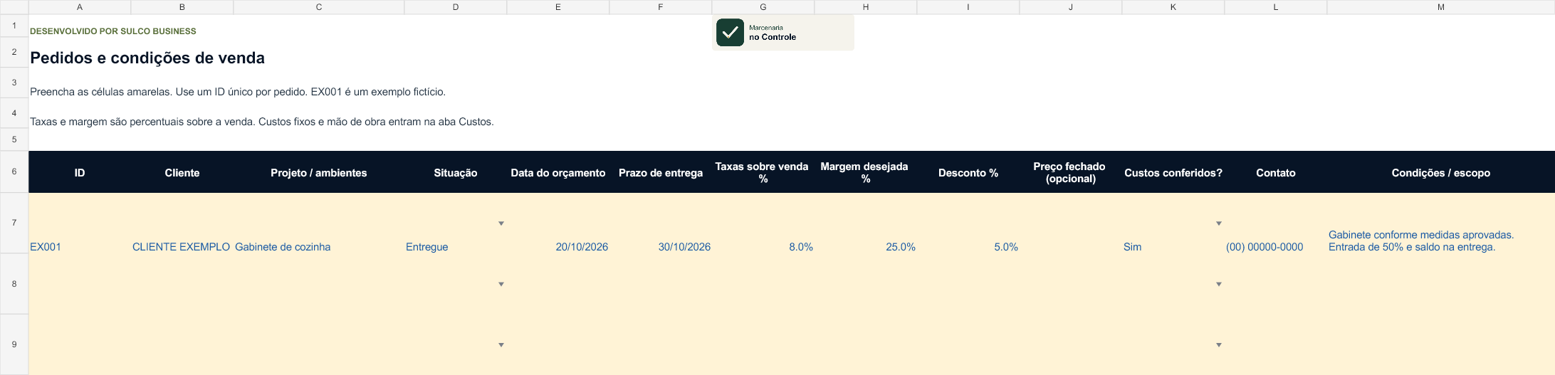 Cadastro de pedidos, clientes, condições e prazos
